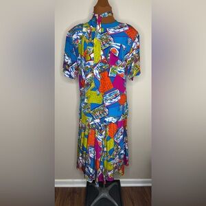 Diane Gilman Vintage Silk Three Piece Skirt Set Post are Travel Motif Sz Medium